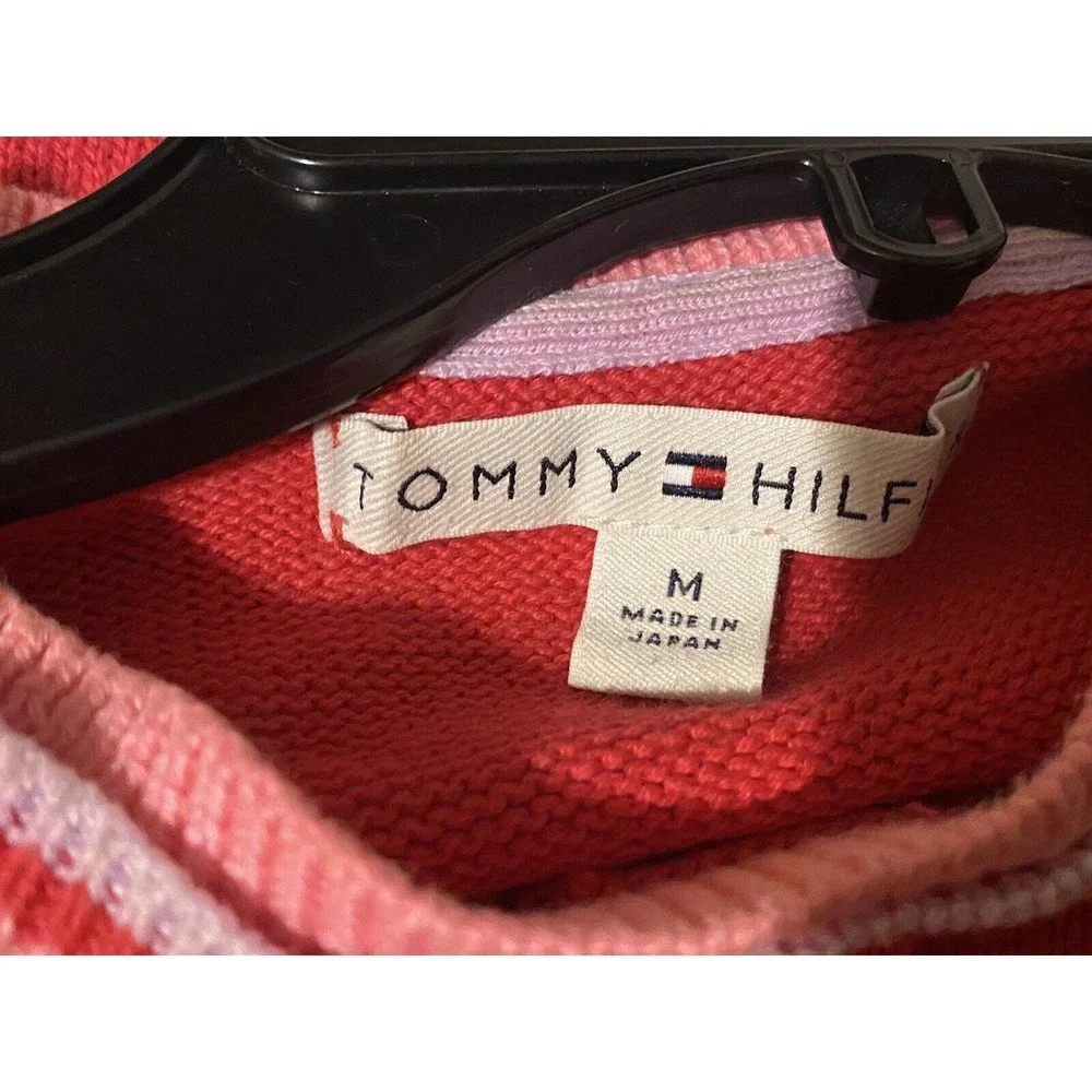 Tommy Hilfiger Womens Sweater Sz M Pink White Ribbed Hem Crewneck Long Sleeves - Picture 8 of 10